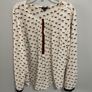 Talbots Red/white/blue Nautical Themed Button Up Long Sleeve Blouse, Size 12